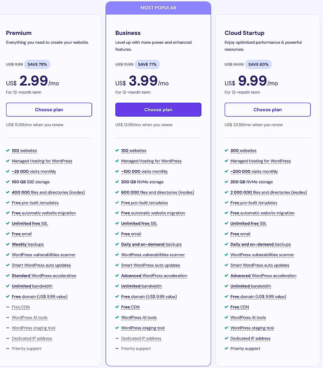 Pricing screenshot