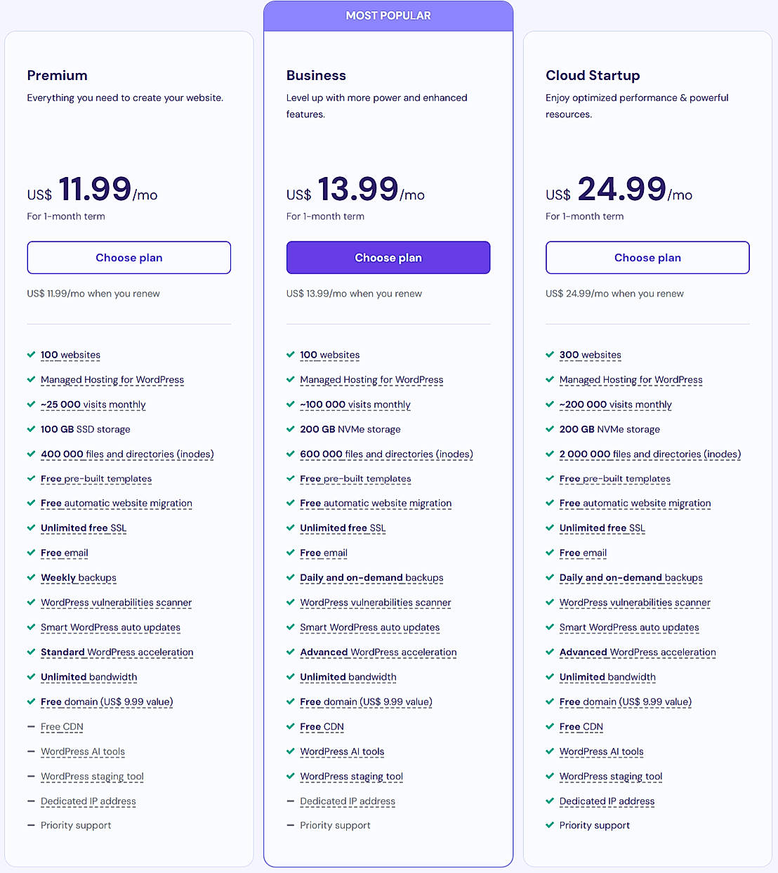 Pricing screenshot