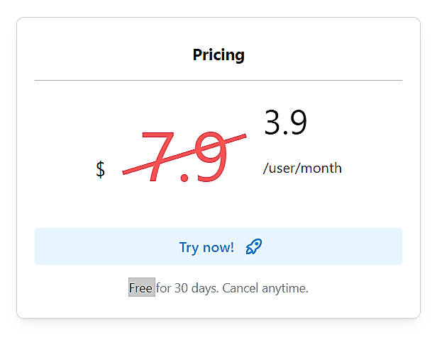 Pricing screenshot