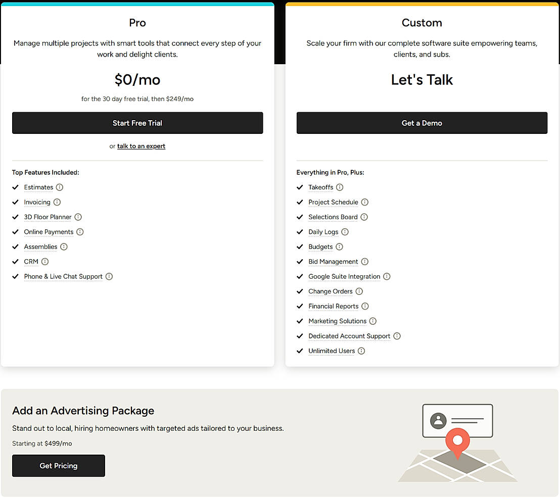 Pricing screenshot