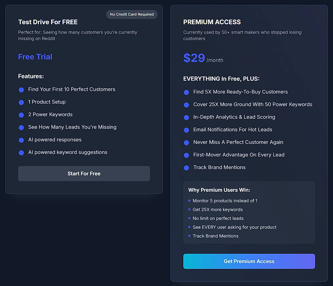 Pricing screenshot