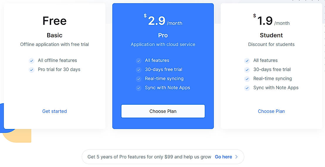 Pricing screenshot
