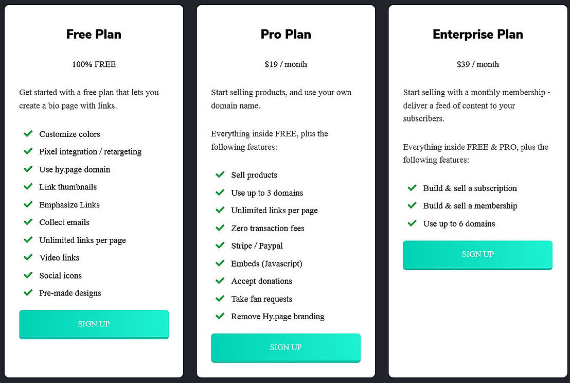 Pricing screenshot