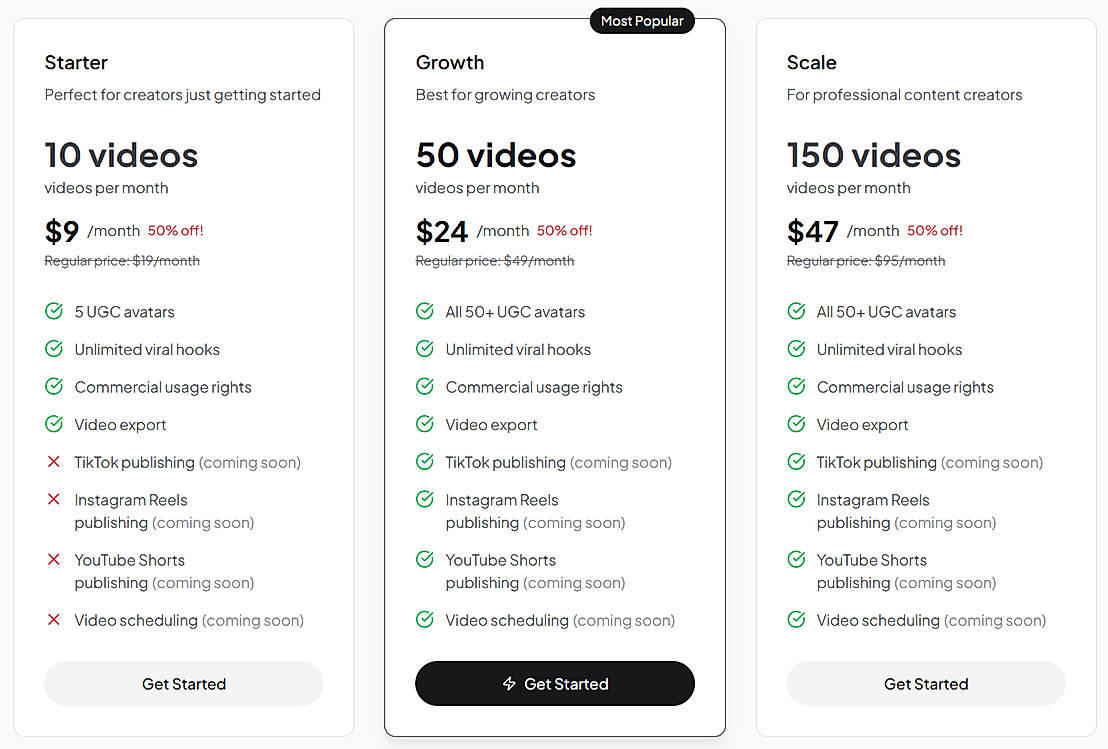 Pricing screenshot