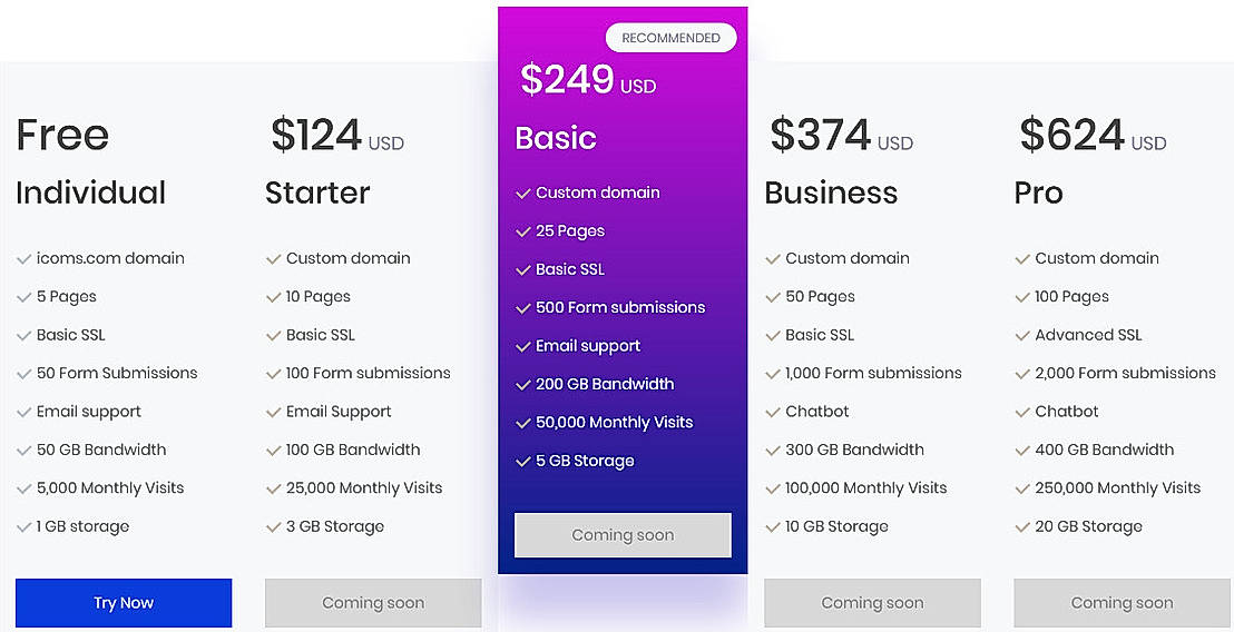 Pricing screenshot