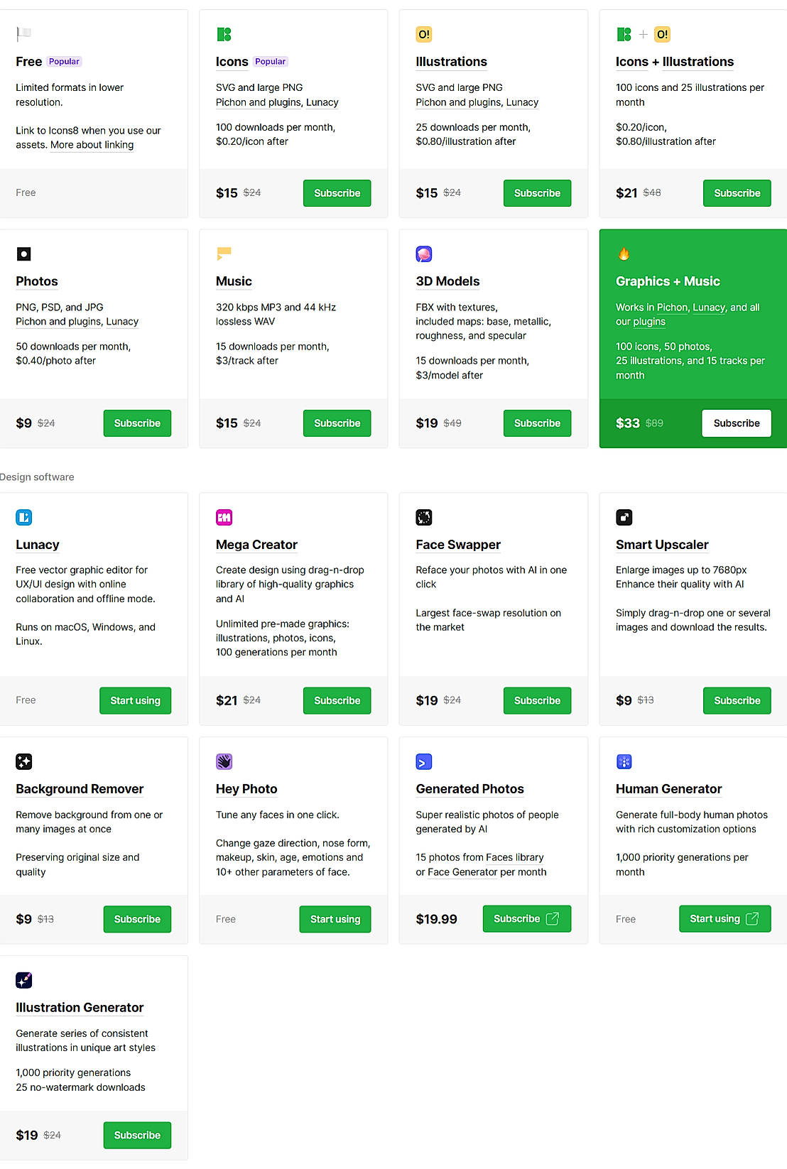 Pricing screenshot