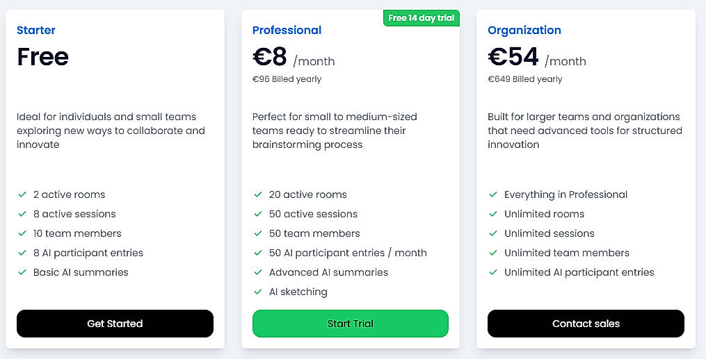 Pricing screenshot