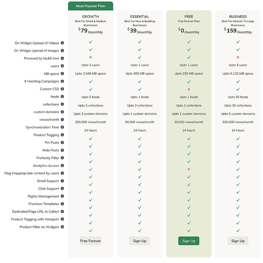 Pricing screenshot