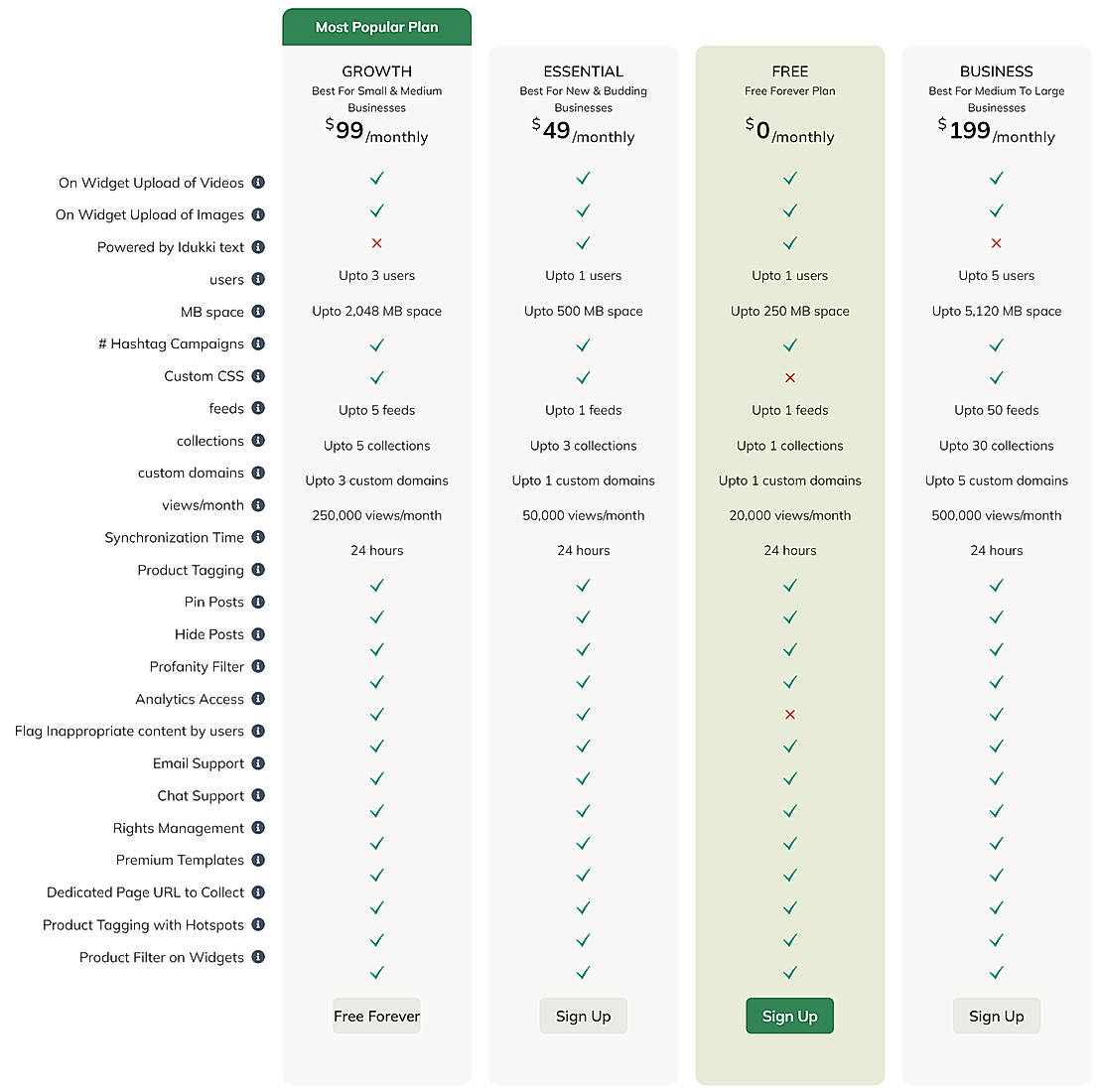 Pricing screenshot