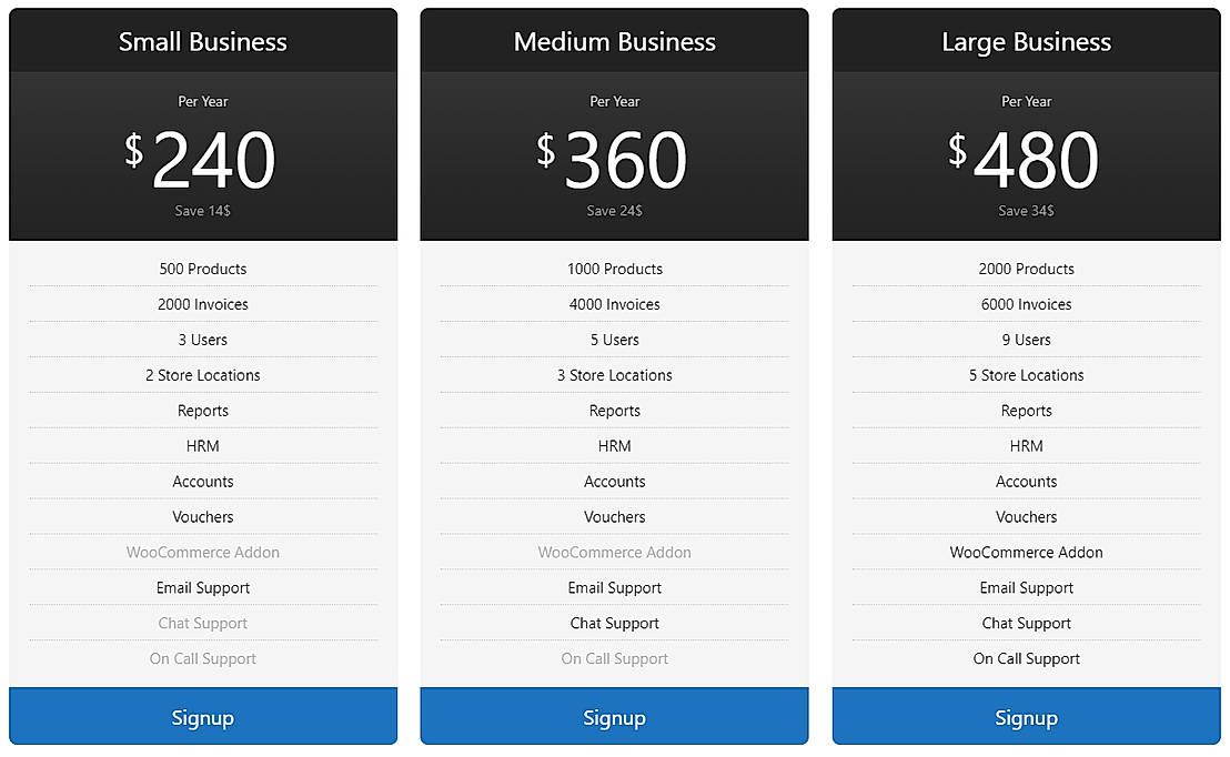 Pricing screenshot
