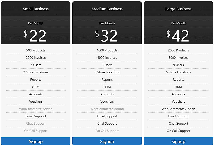 Pricing screenshot