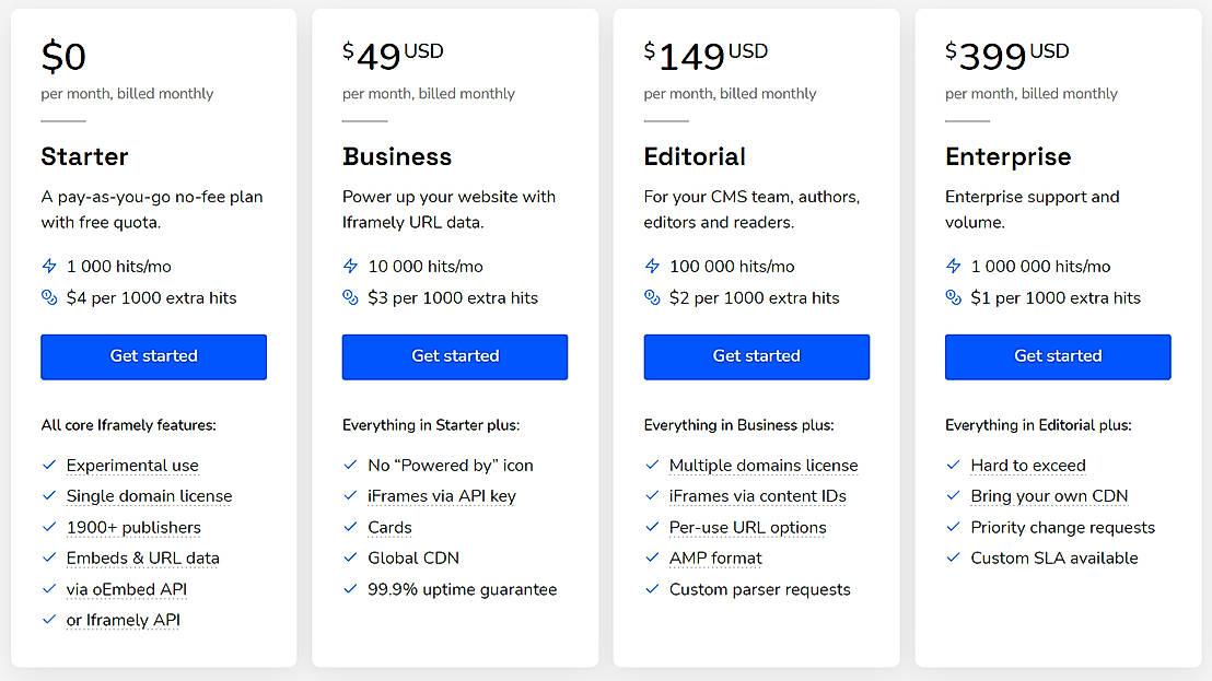 Pricing screenshot