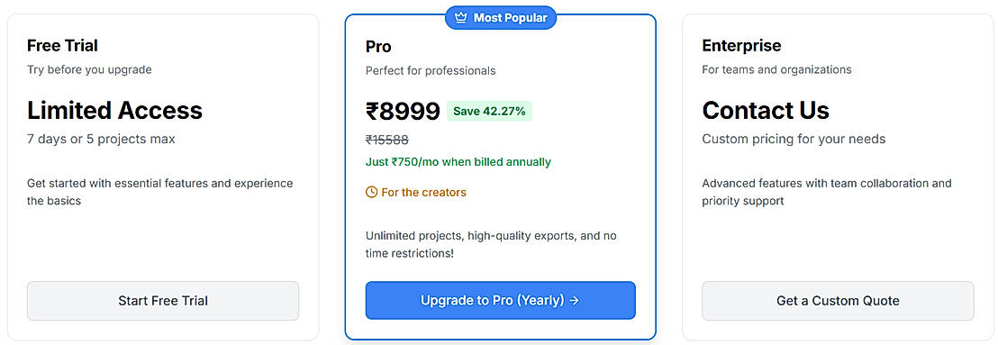 Pricing screenshot