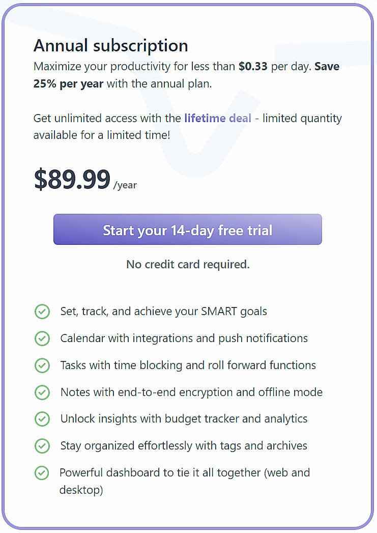 Pricing screenshot