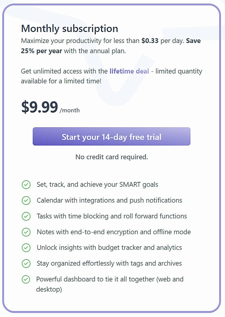 Pricing screenshot