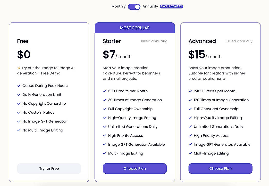 Pricing screenshot