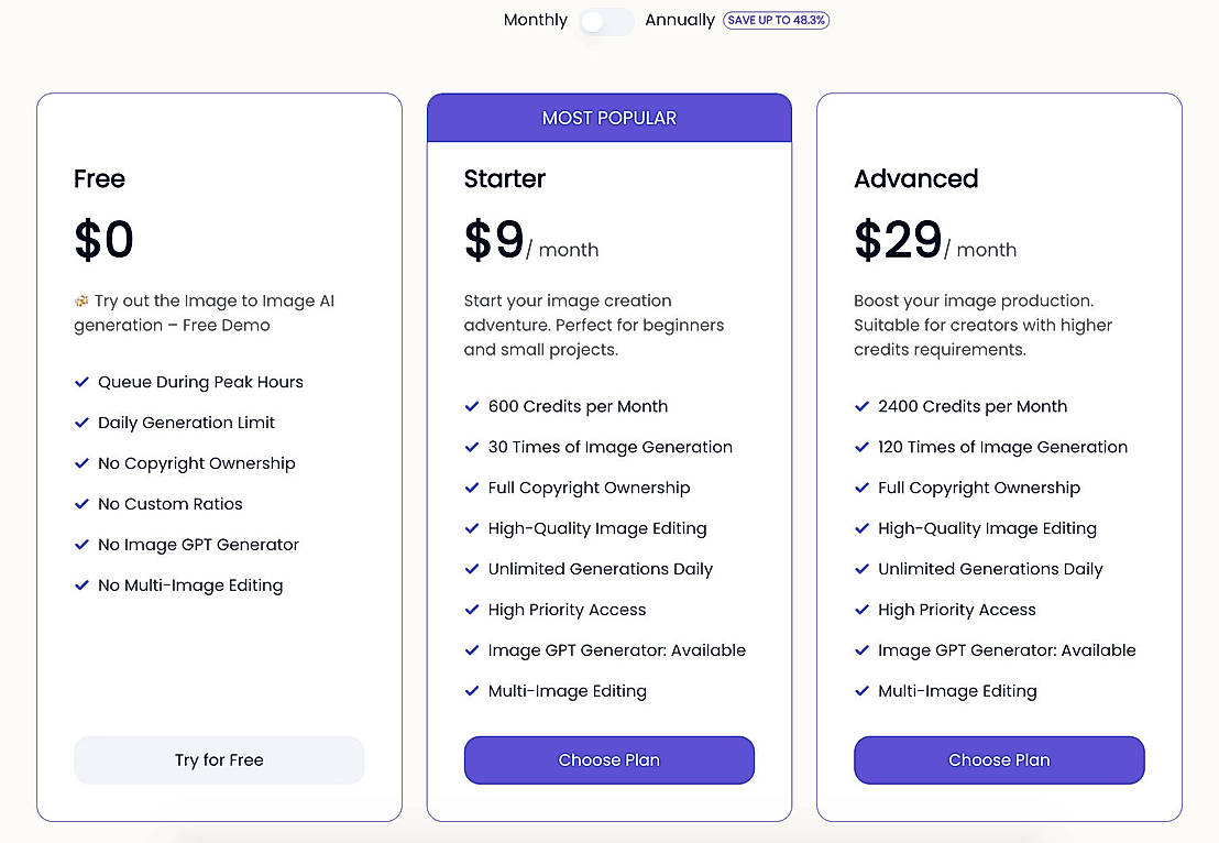 Pricing screenshot