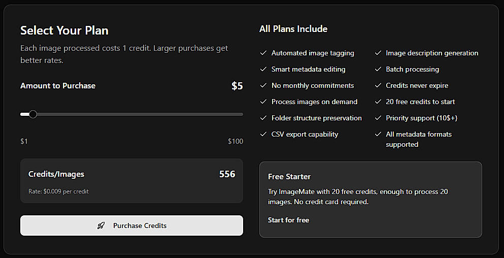 Pricing screenshot
