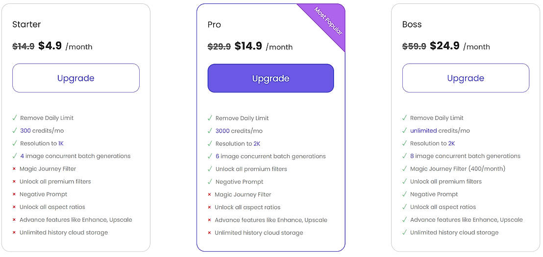 Pricing screenshot