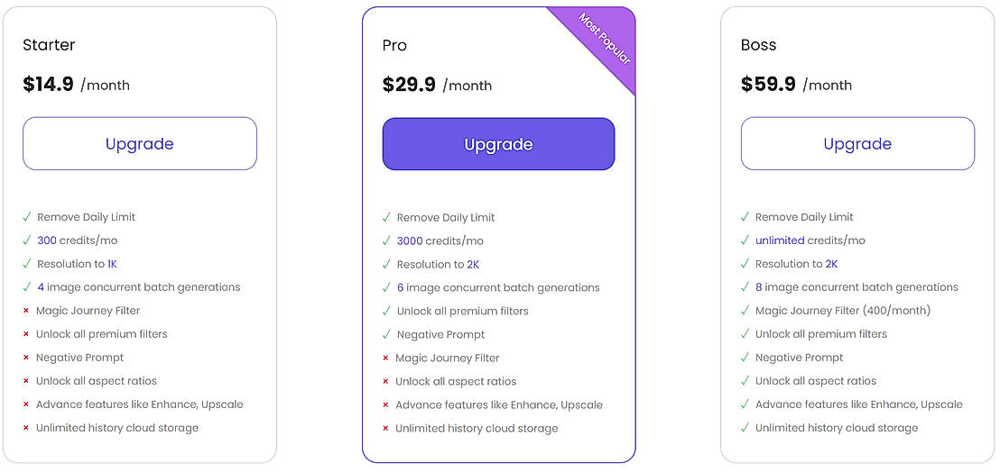 Pricing screenshot