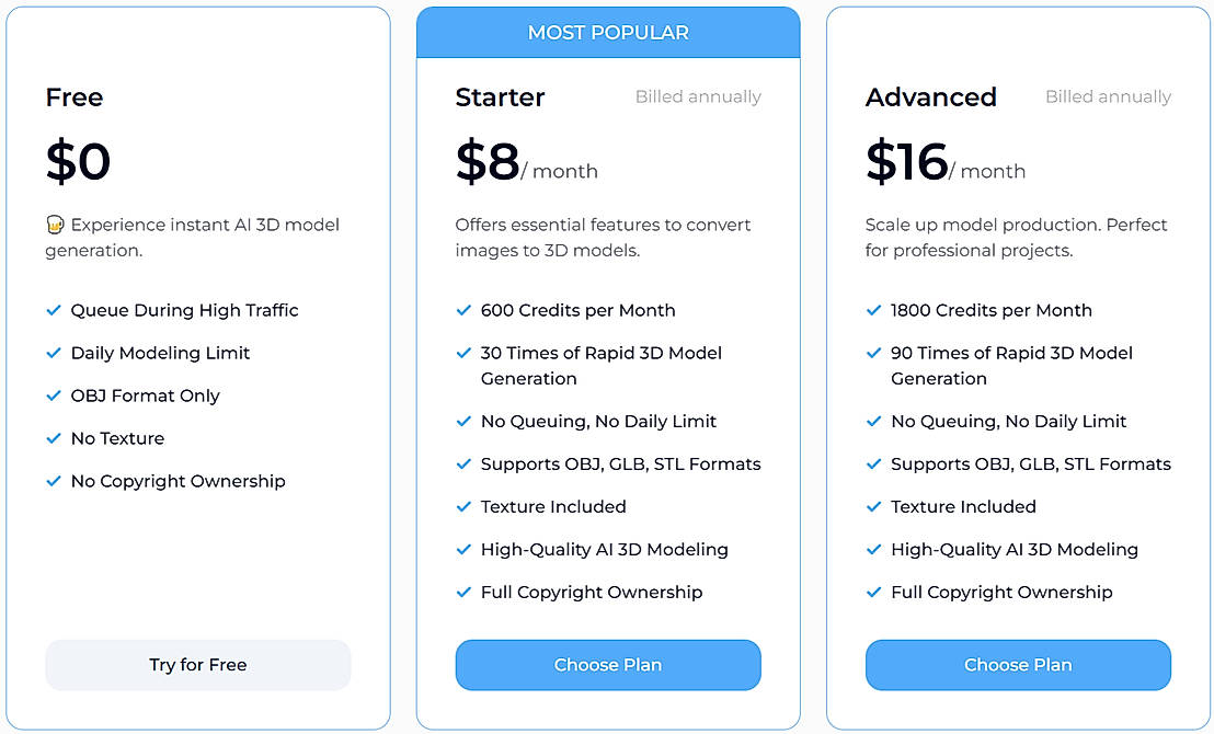 Pricing screenshot