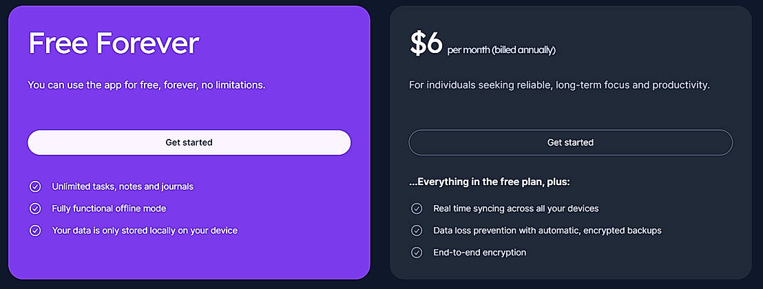 Pricing screenshot