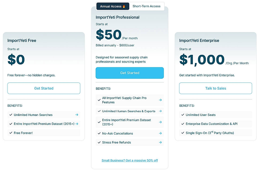 Pricing screenshot