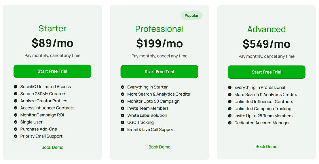Pricing screenshot