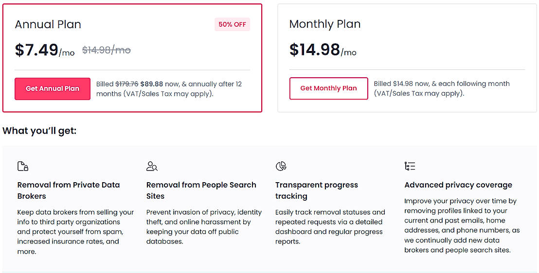 Pricing screenshot