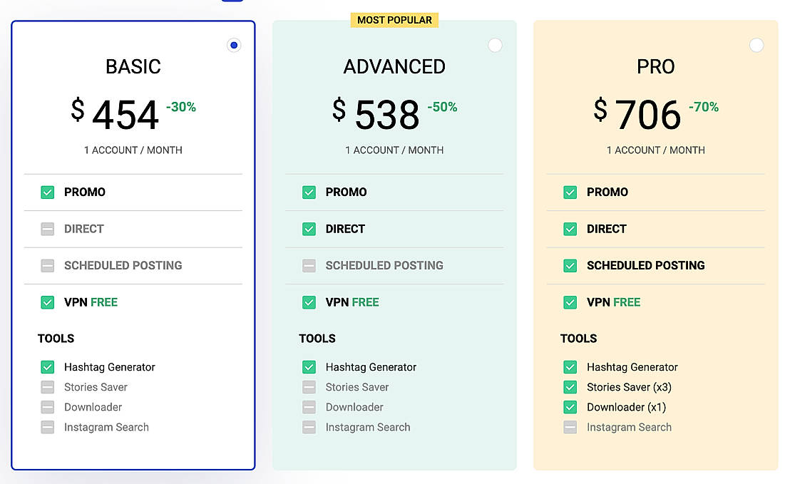 Pricing screenshot