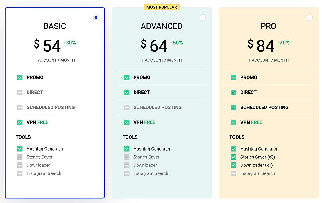 Pricing screenshot