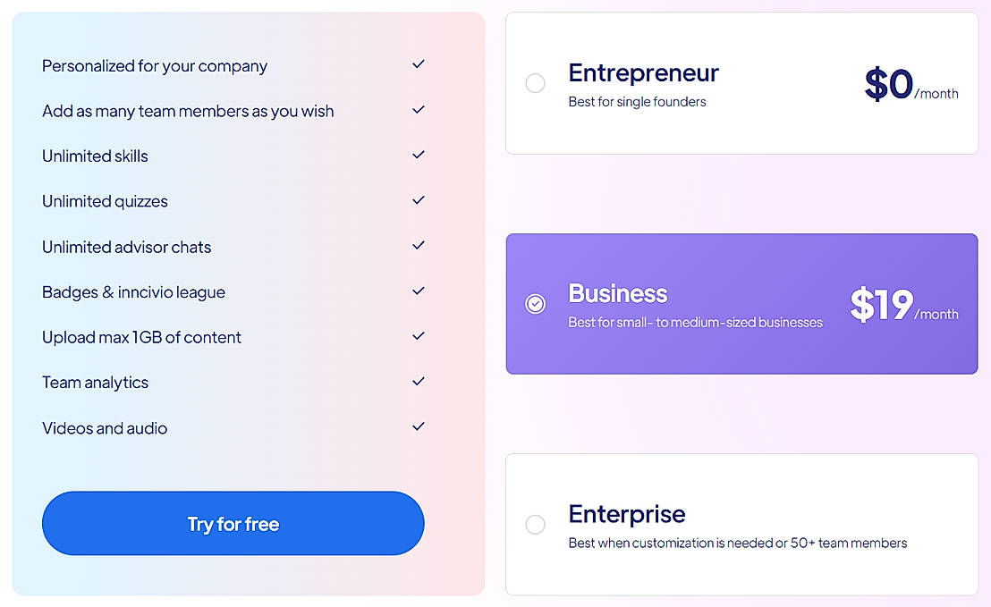 Pricing screenshot