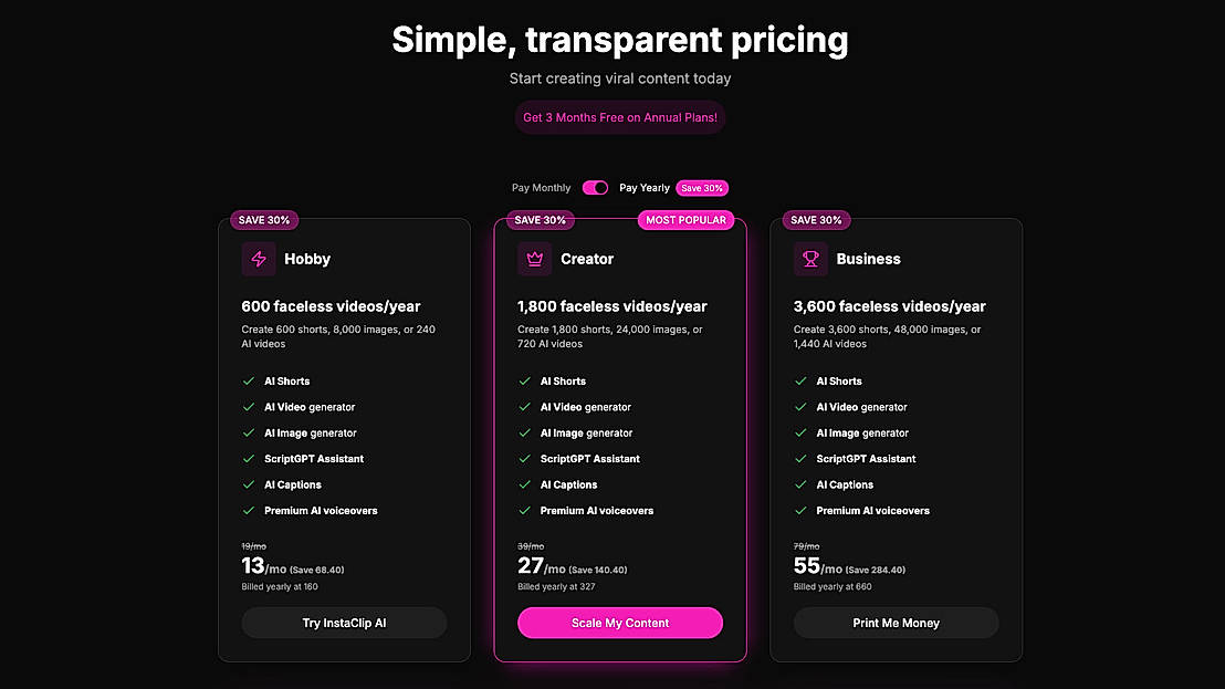 Pricing screenshot
