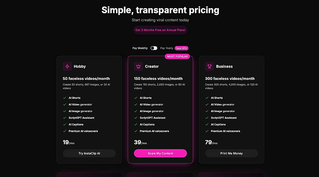 Pricing screenshot