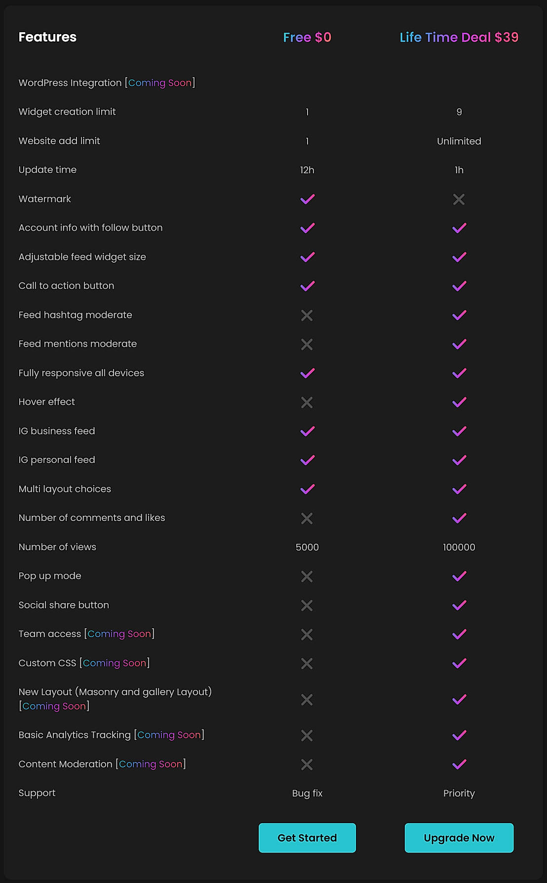 Pricing screenshot