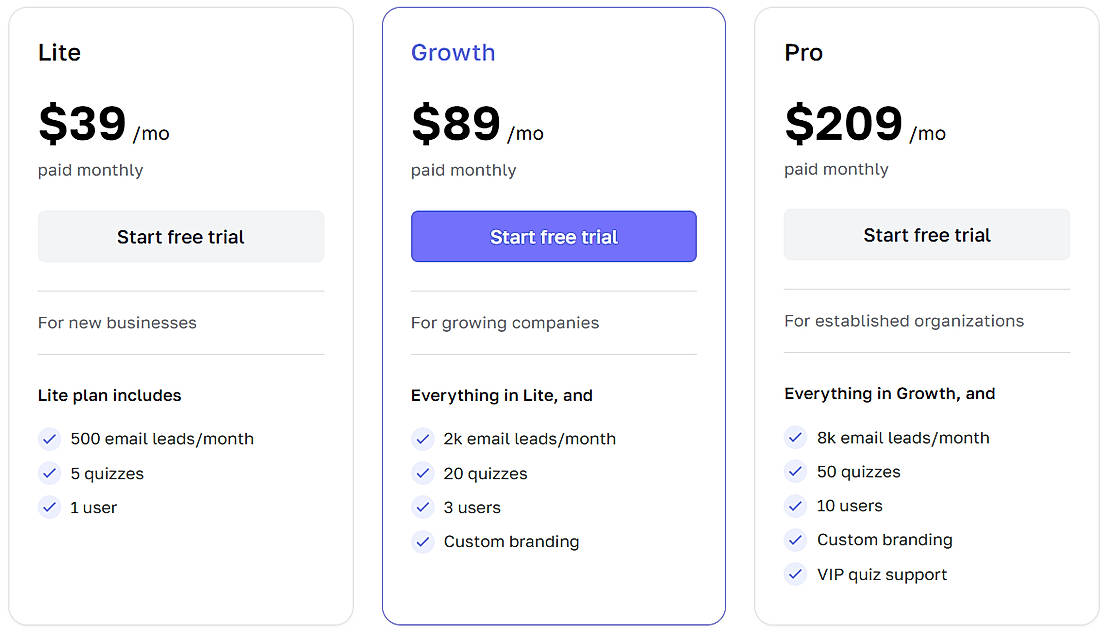 Pricing screenshot