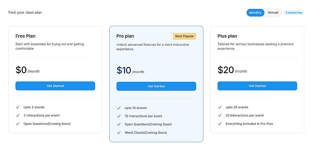 Pricing screenshot