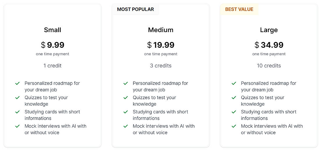 Pricing screenshot
