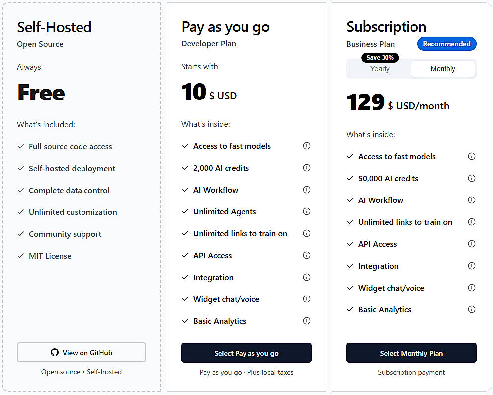 Pricing screenshot