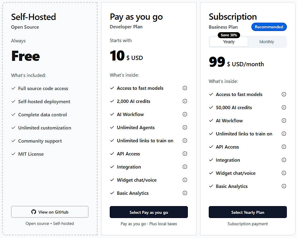 Pricing screenshot