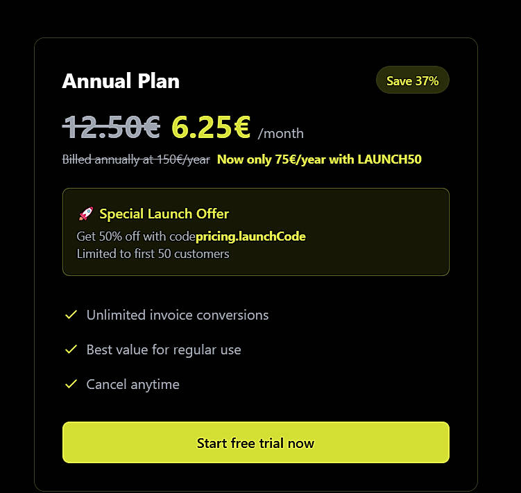 Pricing screenshot