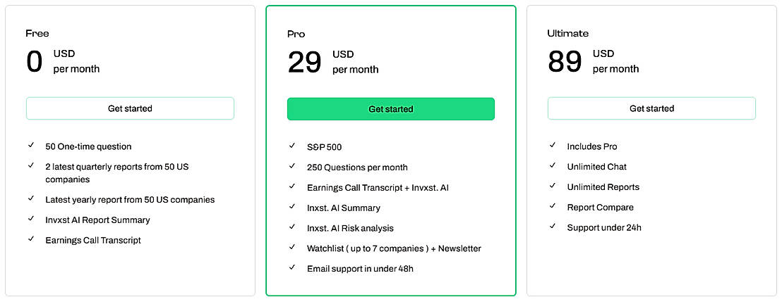 Pricing screenshot
