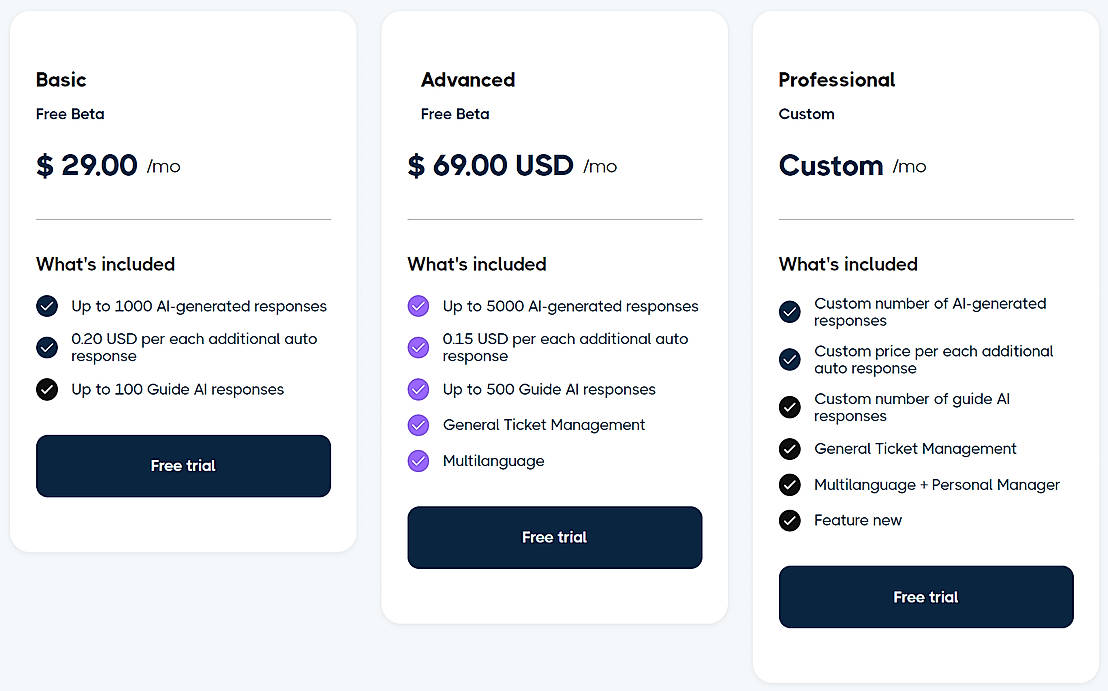 Pricing screenshot