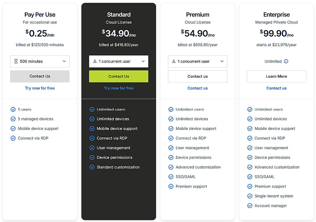 Pricing screenshot