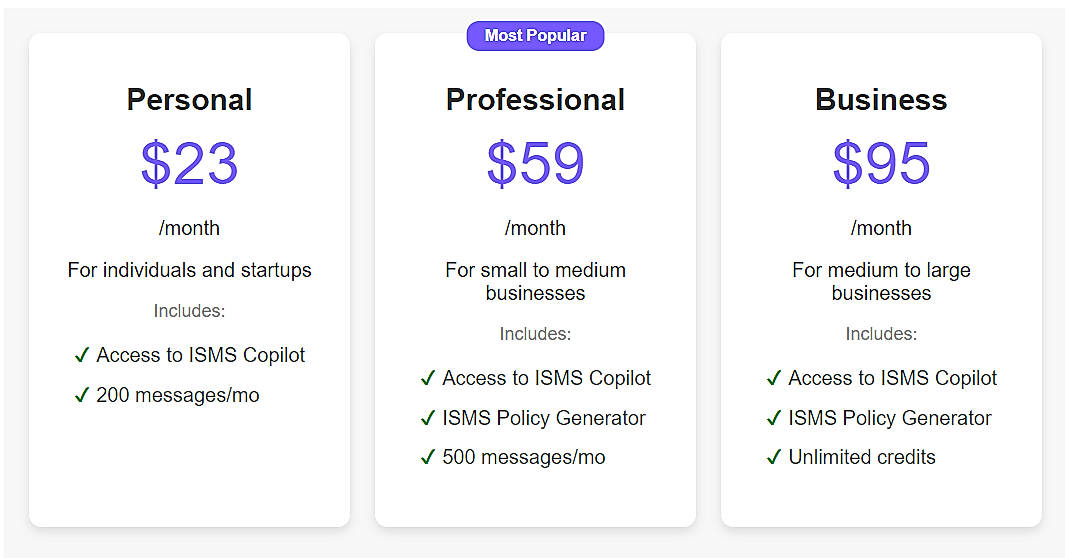 Pricing screenshot