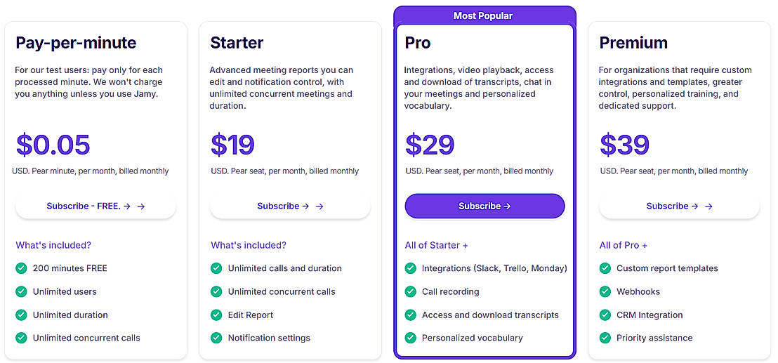 Pricing screenshot