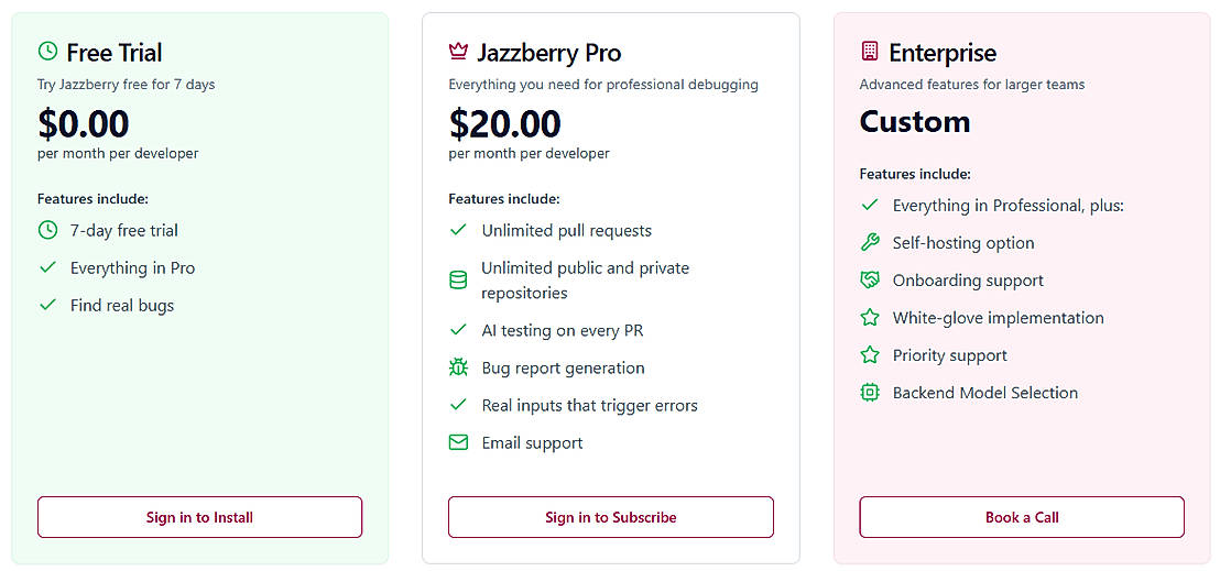Pricing screenshot