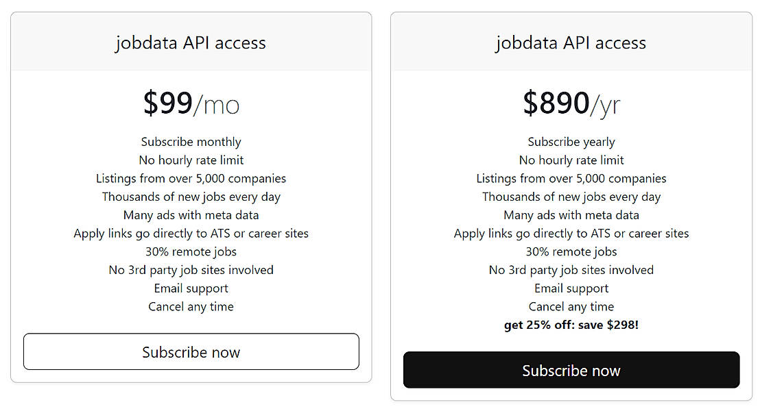 Pricing screenshot