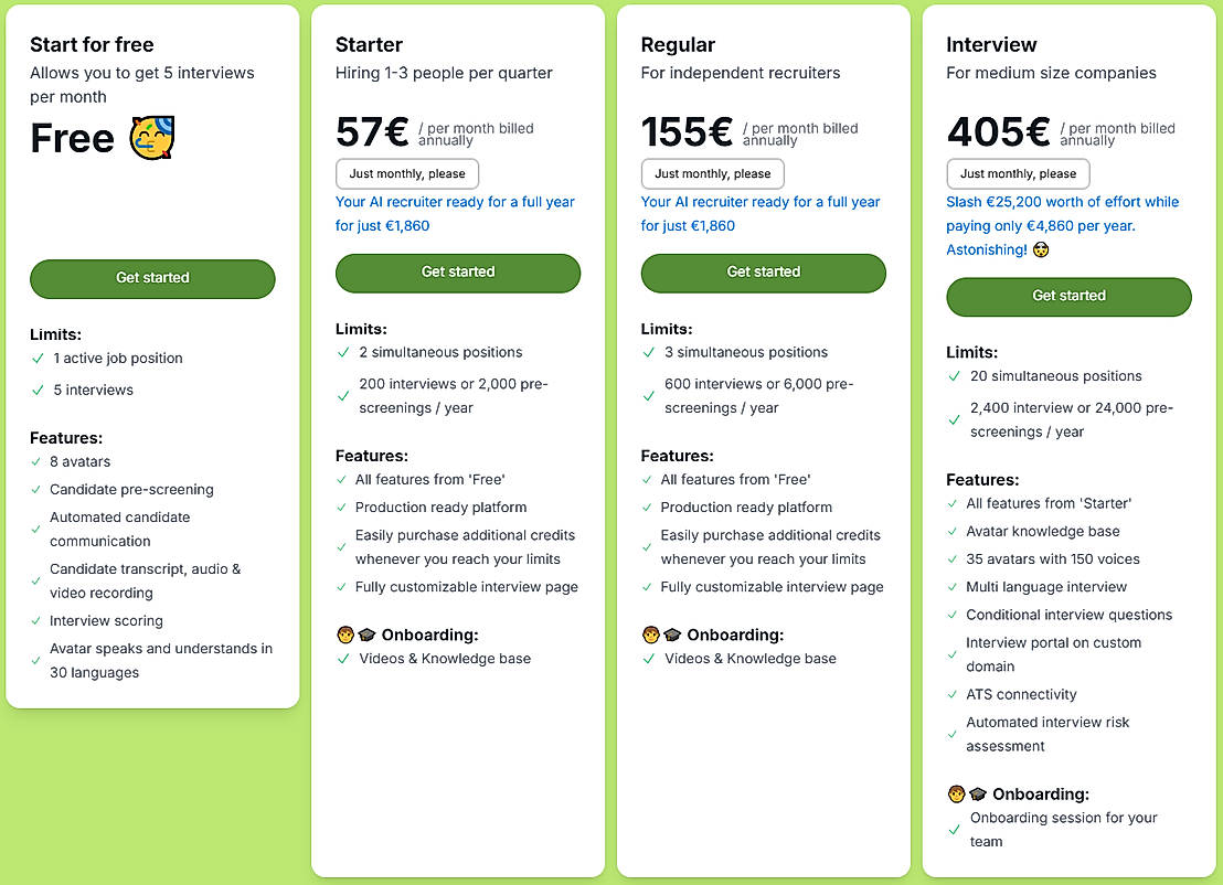 Pricing screenshot