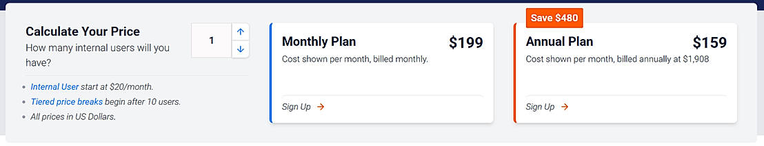 Pricing screenshot